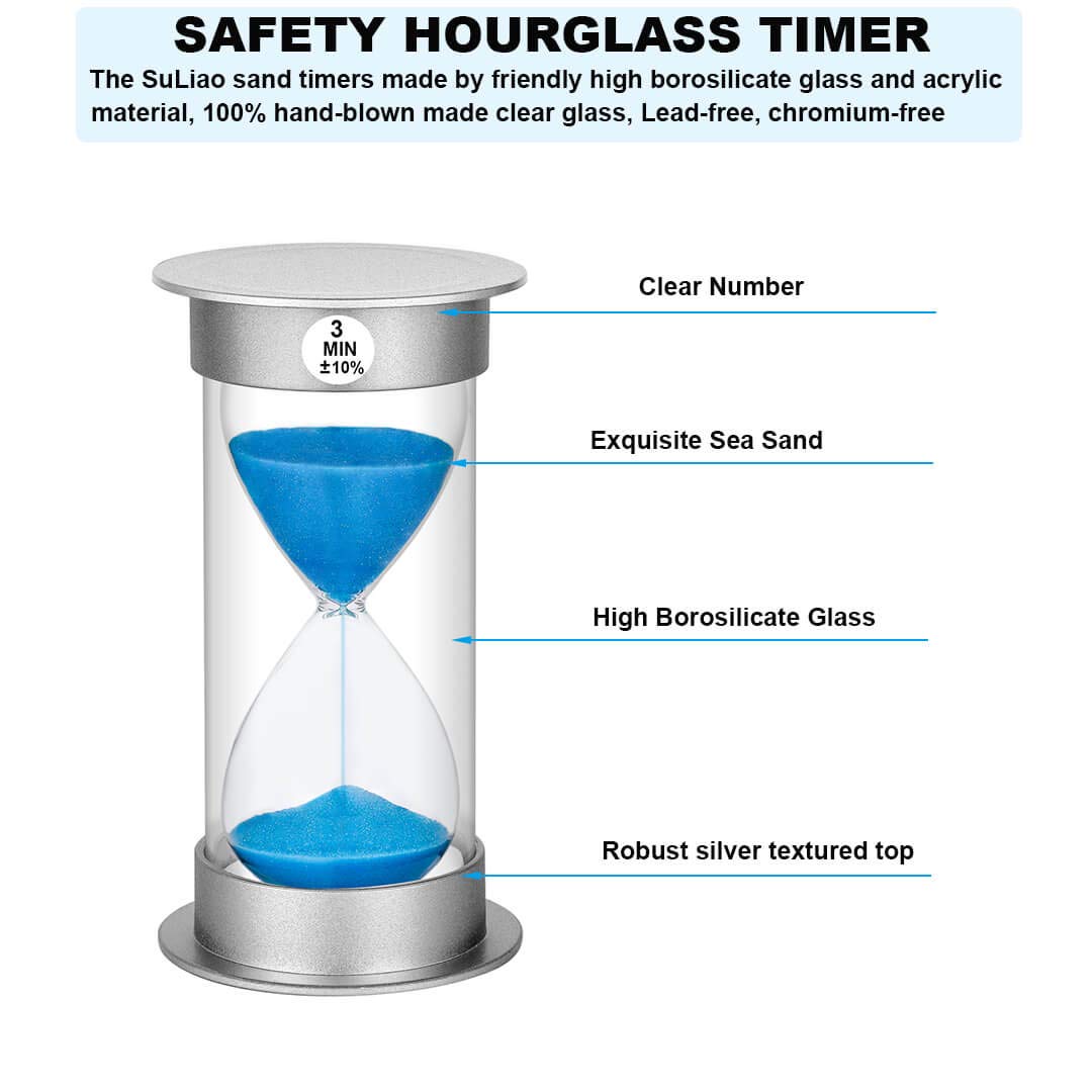 Sand Timer 3 Minute Hourglass Timer, Plastic Sand Watch 3 Min, Large Sand Clock 3 Minutes, Hour Glass Sandglass Timer For Kids,